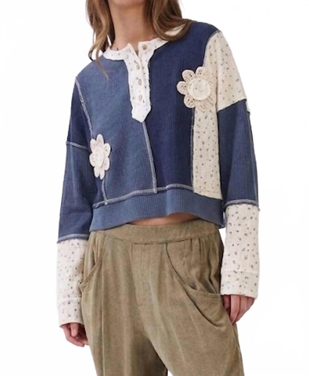 NEW ODDI mixed media thermal knit top in blue